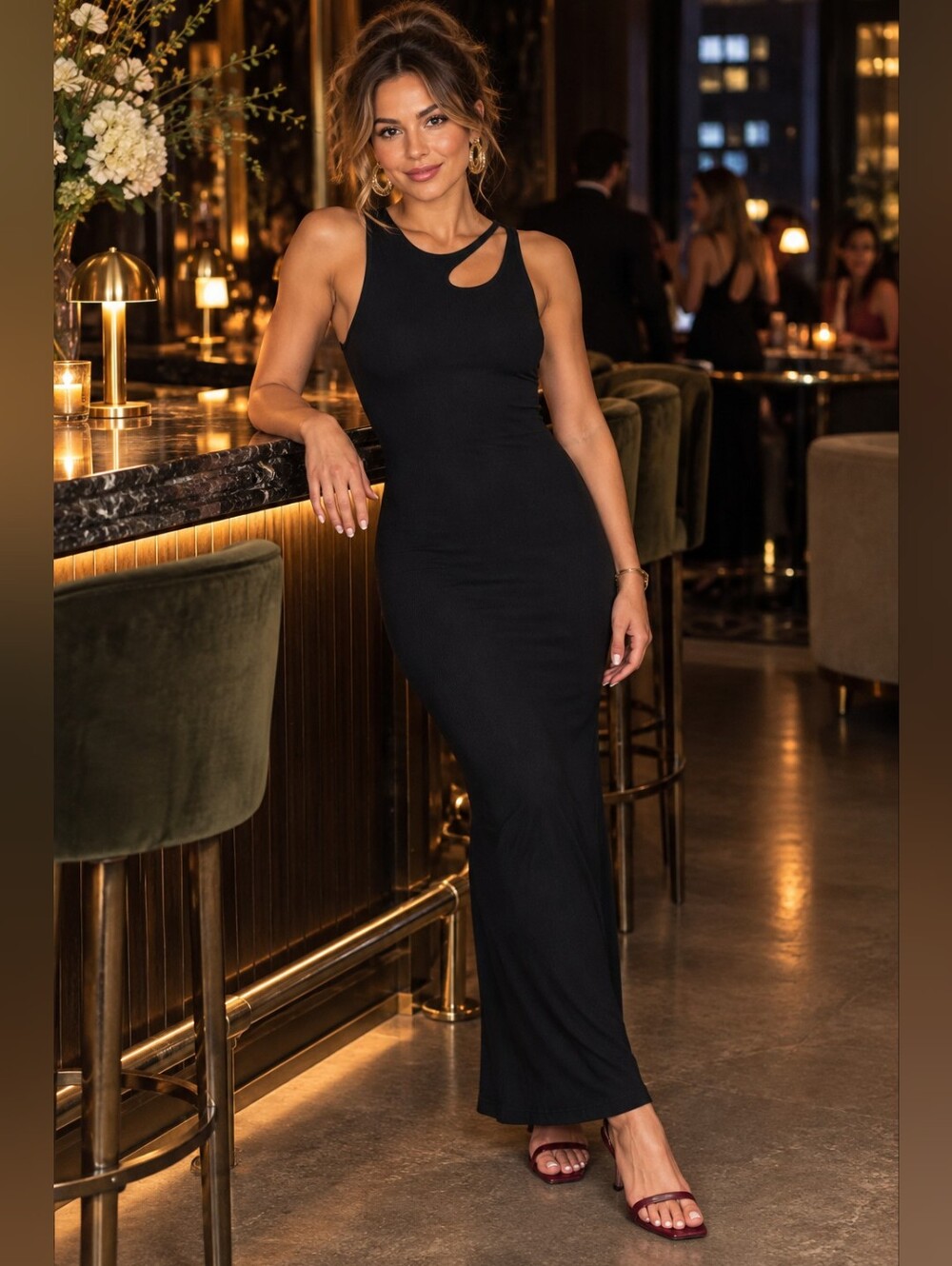 SKIMS Black Soft Lounge Tank Maxi Dress XXS 90s Minimalist Bodycon